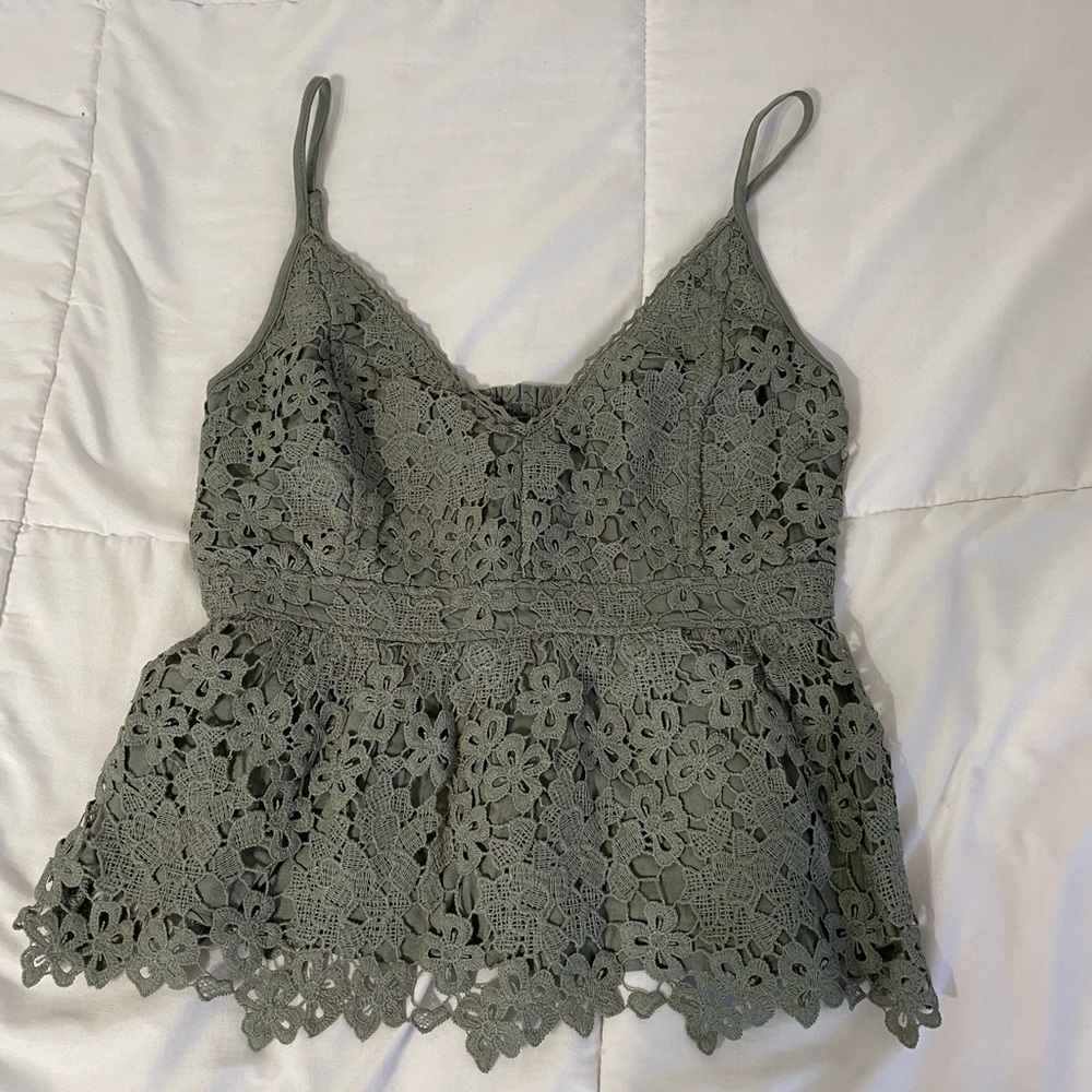 Abercrombie & Fitch olive green laced flower tank top
